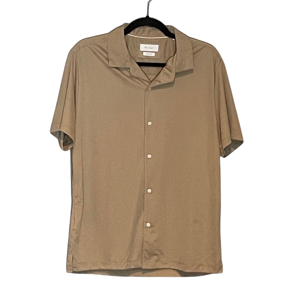 Porter & Ash Tan Modal Blend Ribbed Short Sleeve Camp Collar Shirt L Cabana